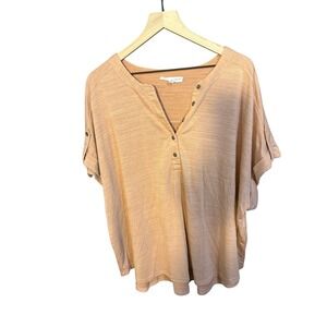 Jane + Delancey Womens 3X Henley Top Short Sleeve Button Tab Slub Knit Blouse